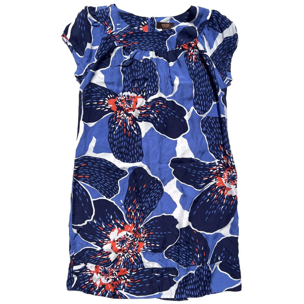 Victor Alfaro‎ Dress Women 14 100% Silk Floral Short Sleeve Shift Summer